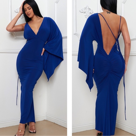 Royal Blue One Sleeve Maxi Dress NWT - Picture 1 of 10